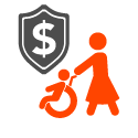 mom pushing child in wheelchair with dollar sign below it